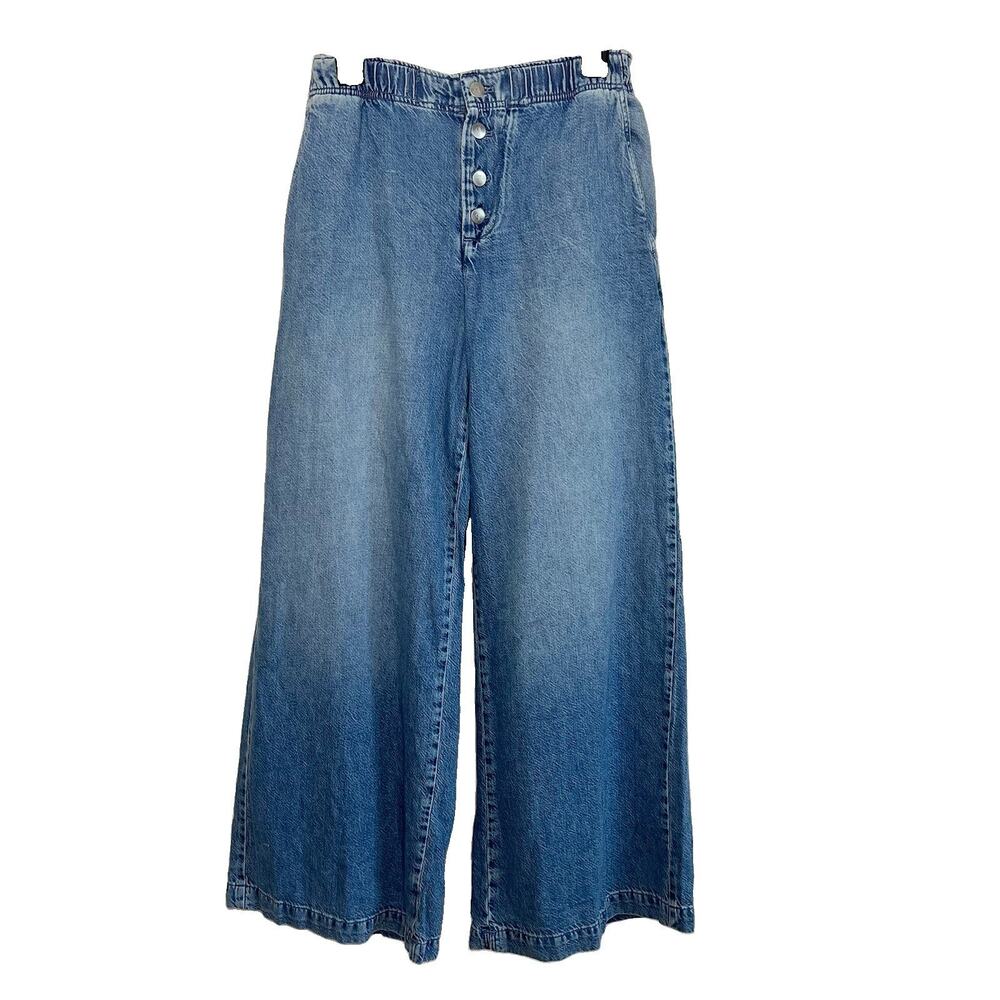 Anthropologie Pilcro Wide Leg Jeans Medium Wash XS Button Fly Elastic Waist